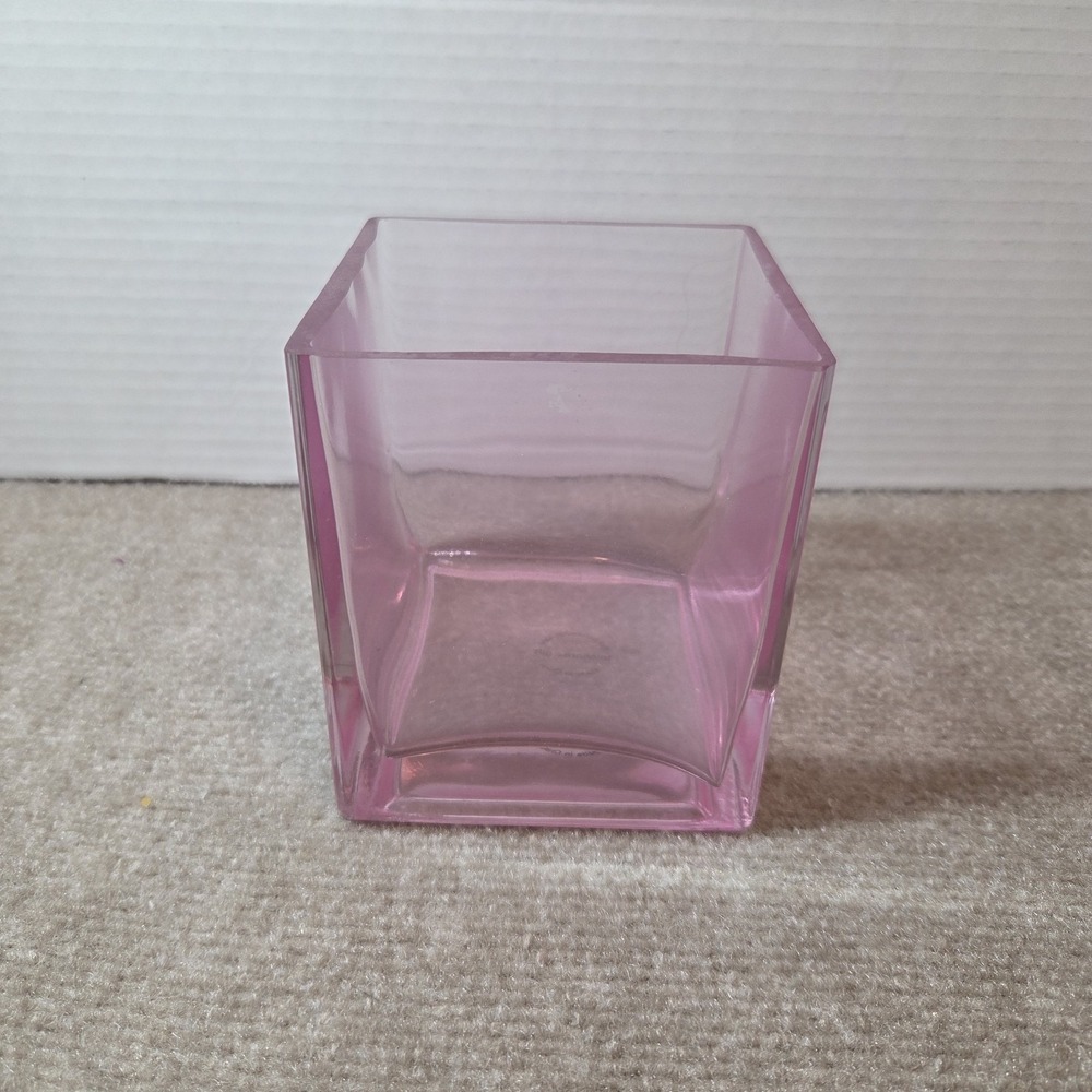 Vintage Teleflora Square-Shaped Glass Vase 5"H x 4"L x 4"W Hot Pink cube pastel
